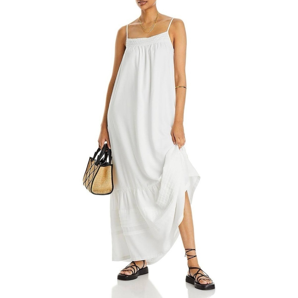Aqua Sleeveless Pleated Trim Maxi Dress Women's SNWhite Pullover Style Side Zip